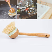 Load image into Gallery viewer, Tableware Cleaning Wooden Long Round Handle Brush Natural Loofah Brush Kitchen Cleaner Supplies
