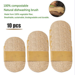 Tableware Cleaning Wooden Long Round Handle Brush Natural Loofah Brush Kitchen Cleaner Supplies